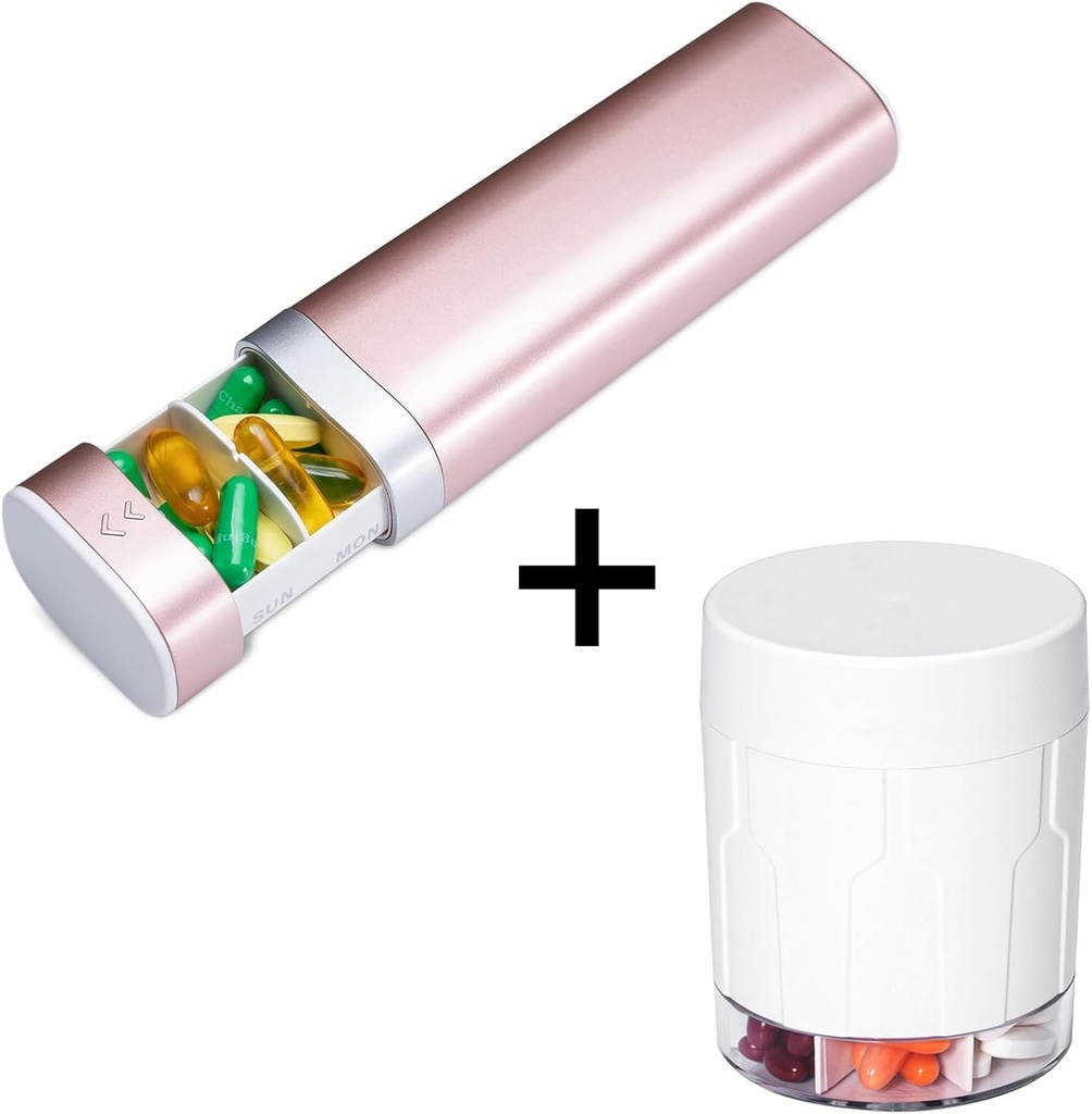 Betife XL Pill Organizer - Rejsetilfælde - 7 afdelinger - Månedlig medicin - 21 etiketter - Stilfuld & Portable