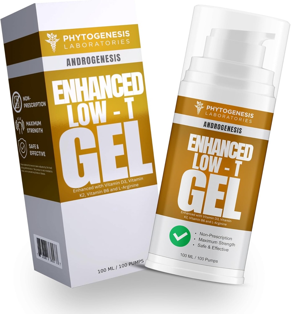 Forstærket formel - lav T Support Gel - T Booster for mænd - Muscle Recovery, Energy Booster, sund aldring - Nu med vitaminer D3, K2, B6 og L-arginin