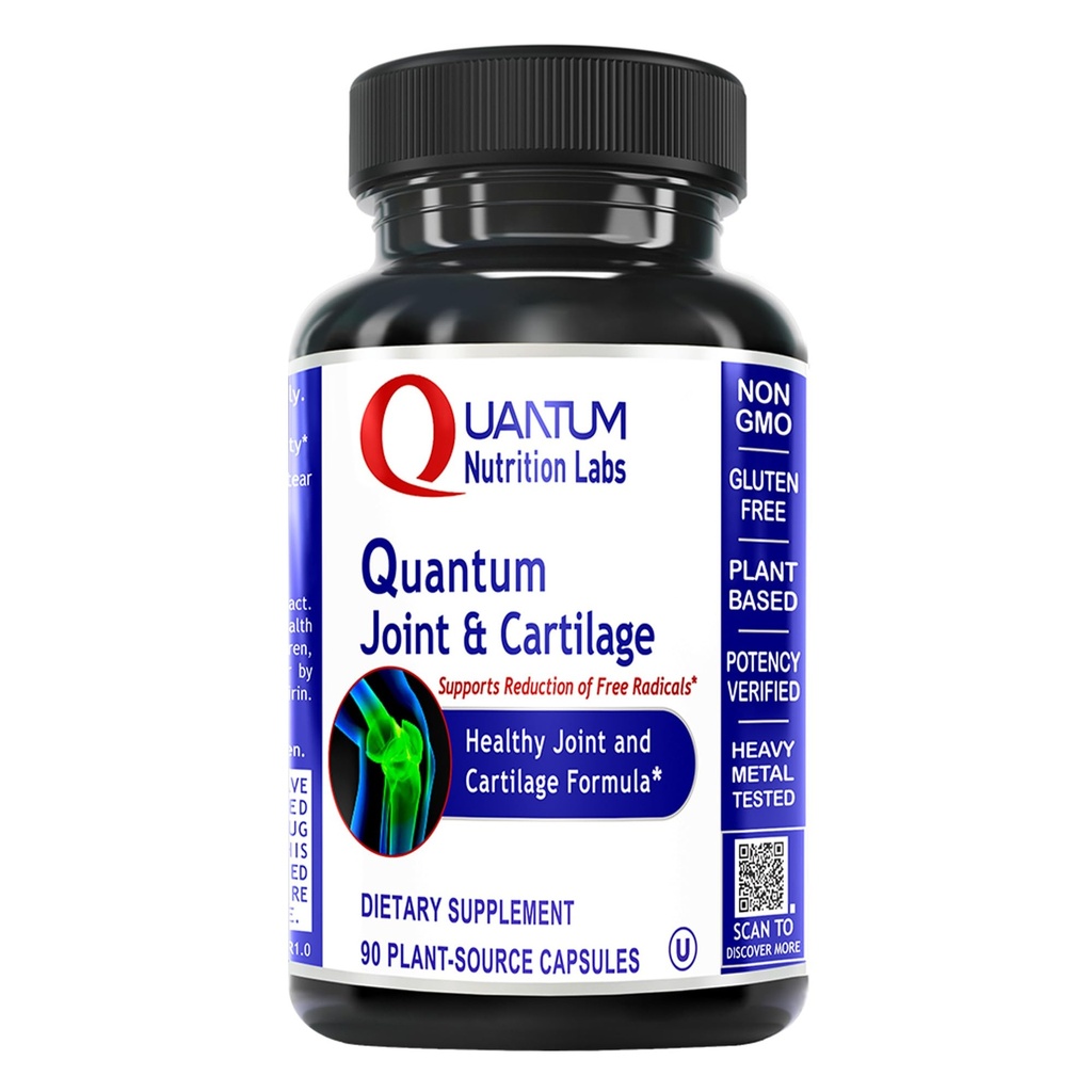 Quantum Joint & Cartiage Support - for mænd og kvinder, fælles mobilitet og muskelsundhed, Cartiage Repair, Gluten Free, Plant- Sourced, Non- GMO - 90 Kapsler