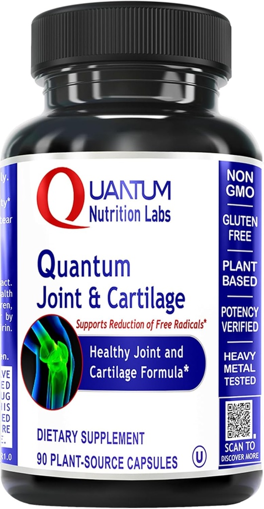 Quantum Joint & Cartiage Support - for mænd og kvinder, fælles mobilitet og muskelsundhed, Cartiage Repair, Gluten Free, Plant- Sourced, Non- GMO - 90 Kapsler