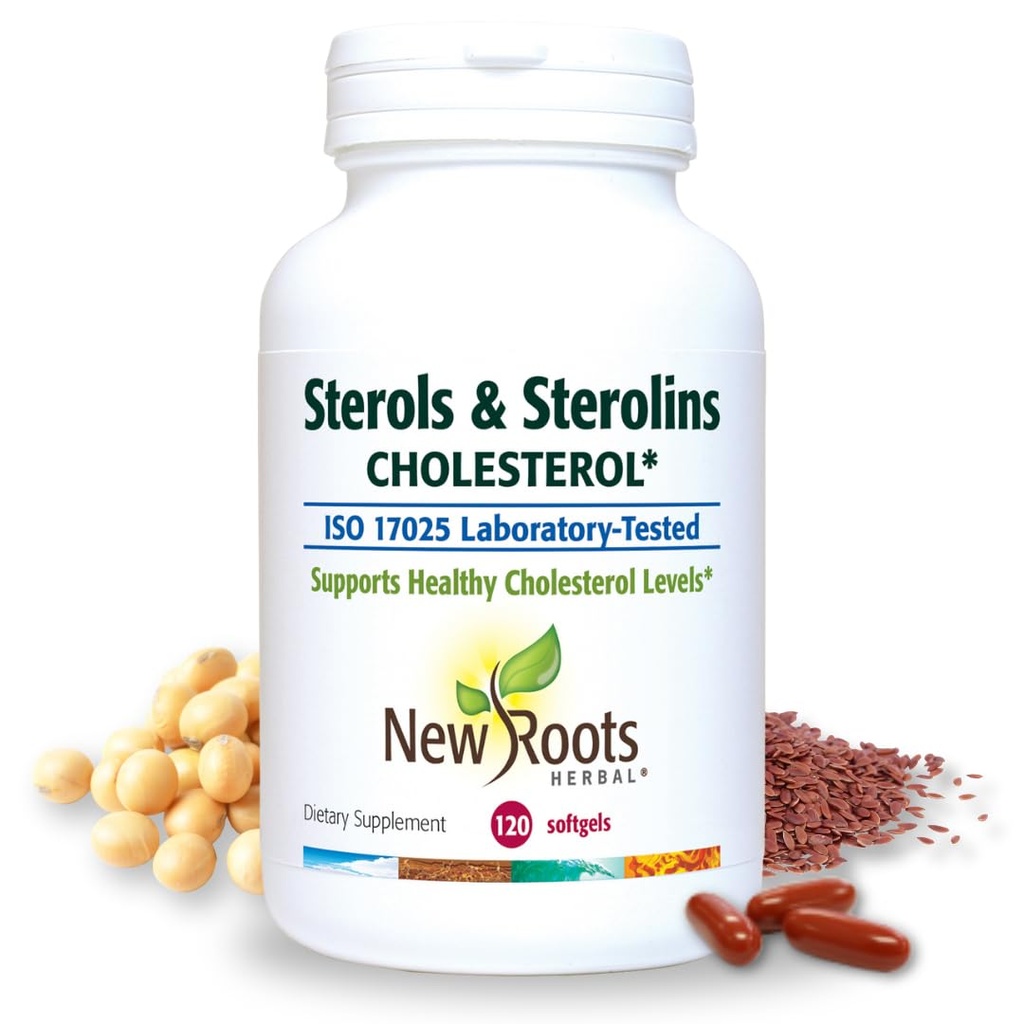 NY ROOTS HERBAL Plant Steroler og Steroliner supplement med økologiske hørfrø Budd124; Stanoler eller Phytosteroler til Cholesterol Support med Kilde til Omega- 3s (120 Softels)