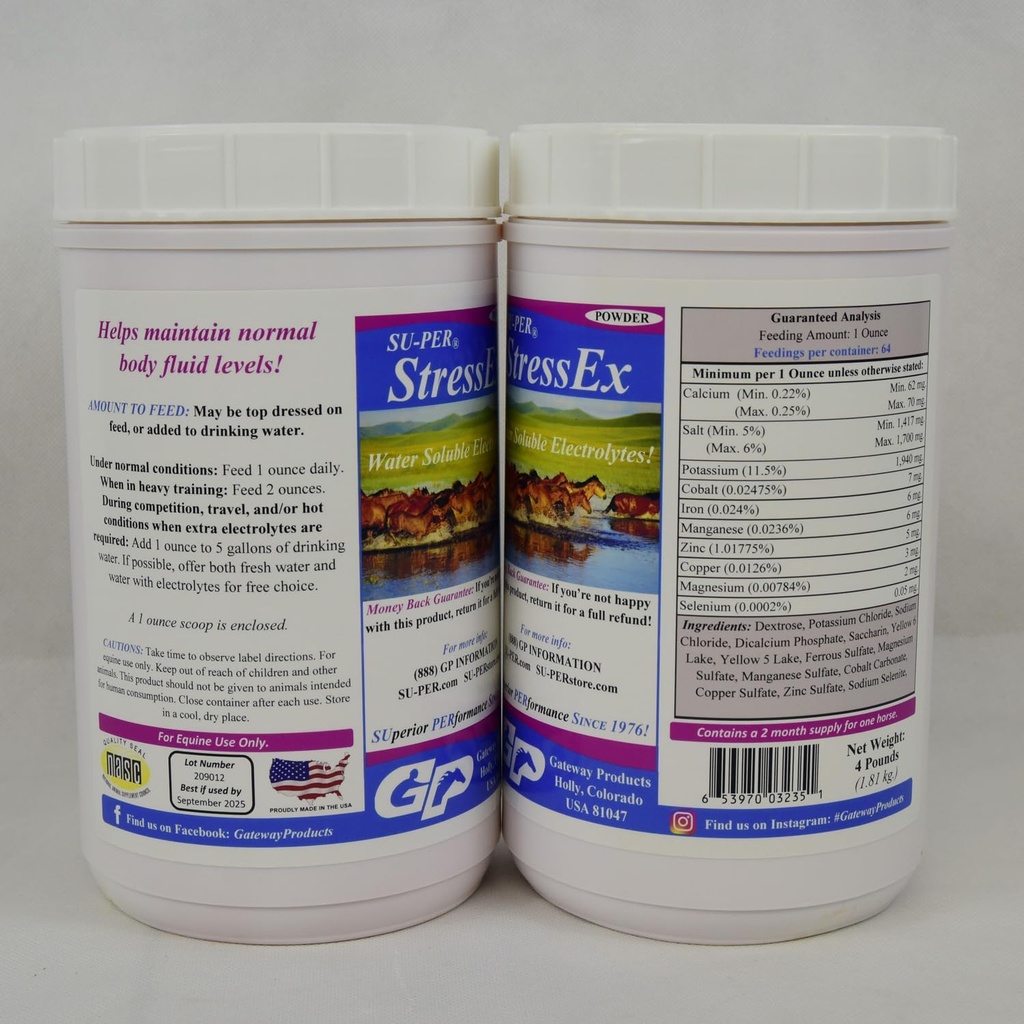 SU- PER Stress- Ex Horse Electrolyte Supplement - Opretholde normale kropsvæsker niveauer - Elektrolyter Replenison for Hydration - 4 Pund, (2 Pack)