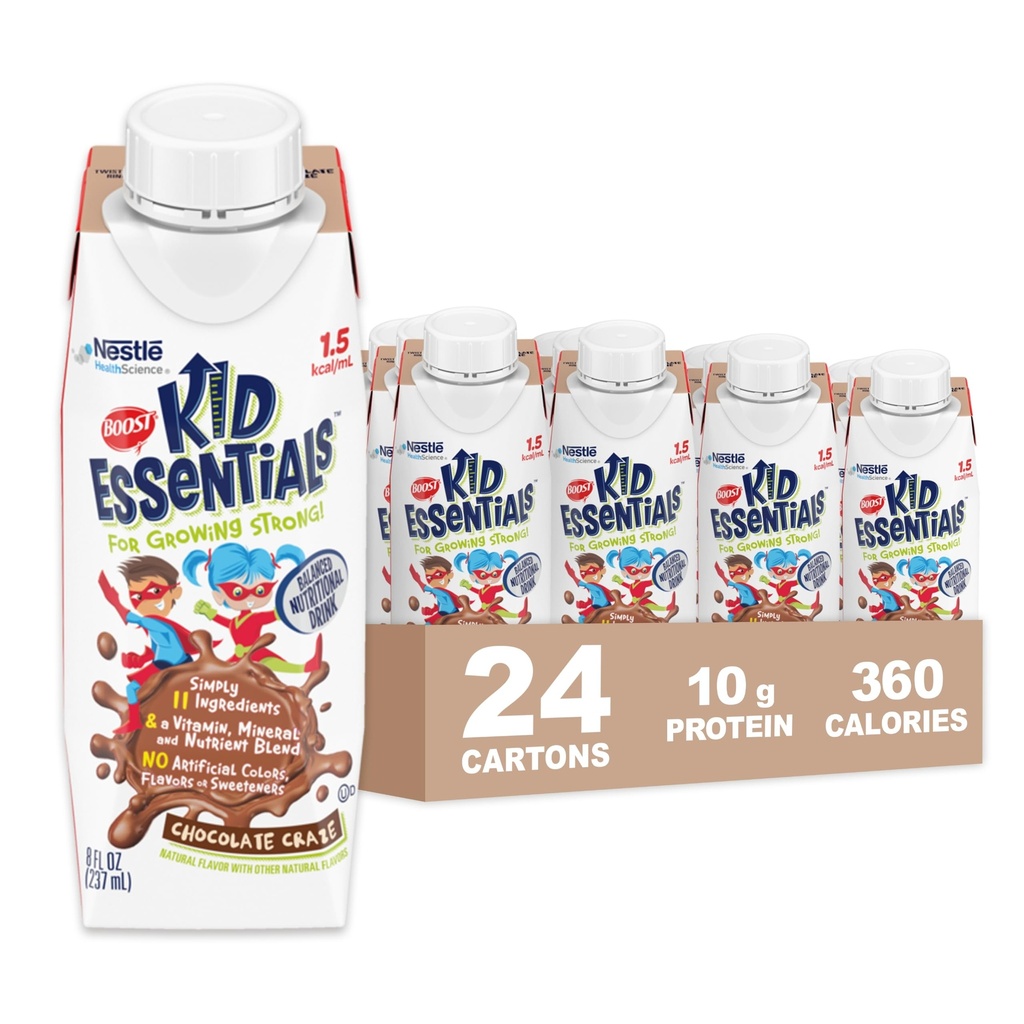 BOOST KID VÆSENTLIGE (1,5 kcal / ml) Chokolade Craze Ernæringsdrik, 10g protein, C-vitamin, D, B12, og zink, 8 Fl Oz (pakke med 24)