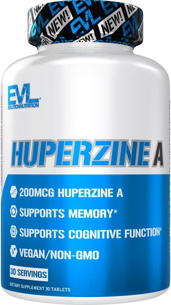 Evolution Huperzine A Nootropics Brain Support Nutrition Focus and Memory Supplement for Brain Health - 200mcg Huperzine A for forbedret kognitiv ydeevne - 30 Veganske tabletter