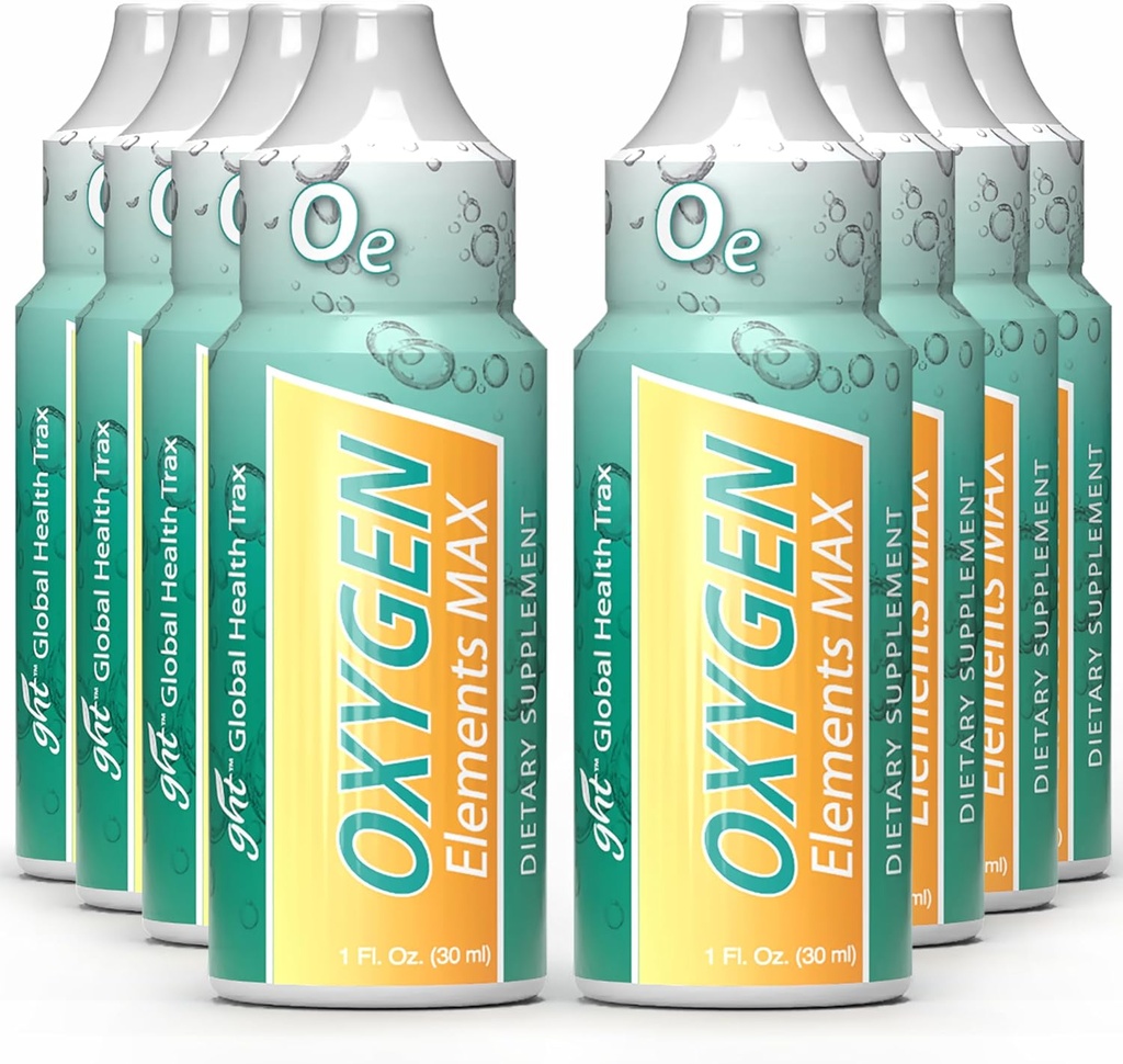 GHT - Oxygenelementer Max flydende oxygendråber i 1 Ounce Flaske, Bærbart tillæg - Bolster Endurance og Stamina, Rengøringsceller (8 Pack)