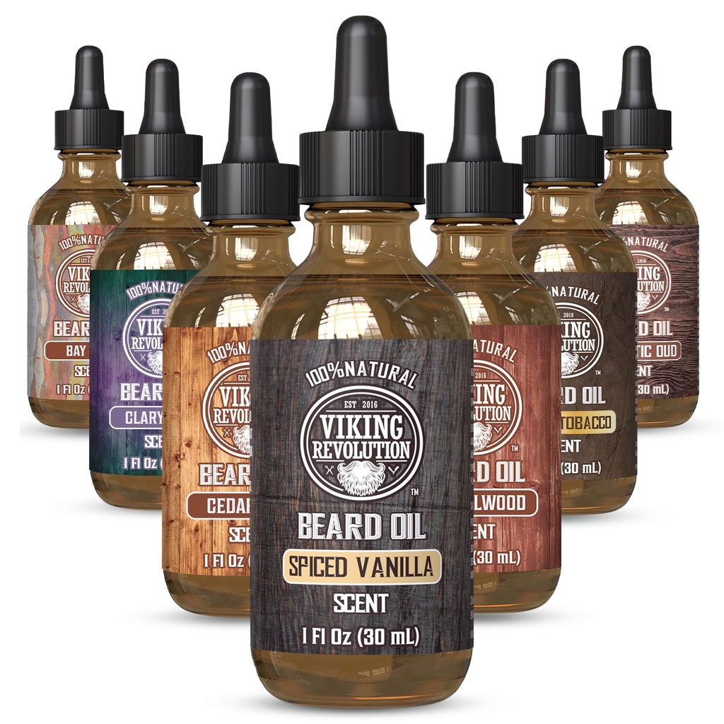Viking Revolution Spiced Vanilla Beard Oil for mænd - Natural Herre Beard Oil med Argan og Jojoba Oil - Beard Softener, Styrker og Fugt