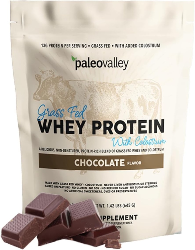 Paleodal 100% Grassfed Whey Protein Powder med Colostrum, 13g Protein, Chocolate, Muscle Building, immunforsvar, Gut Health