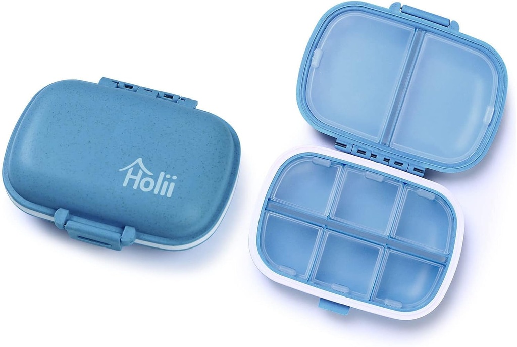 Holii 2PS 8 Compartments Travel Pill Organizer, Pocket Pharmacy til Purse Daily Pill Box Portable Medicine Organizer Vitamin Holder Container (blå)