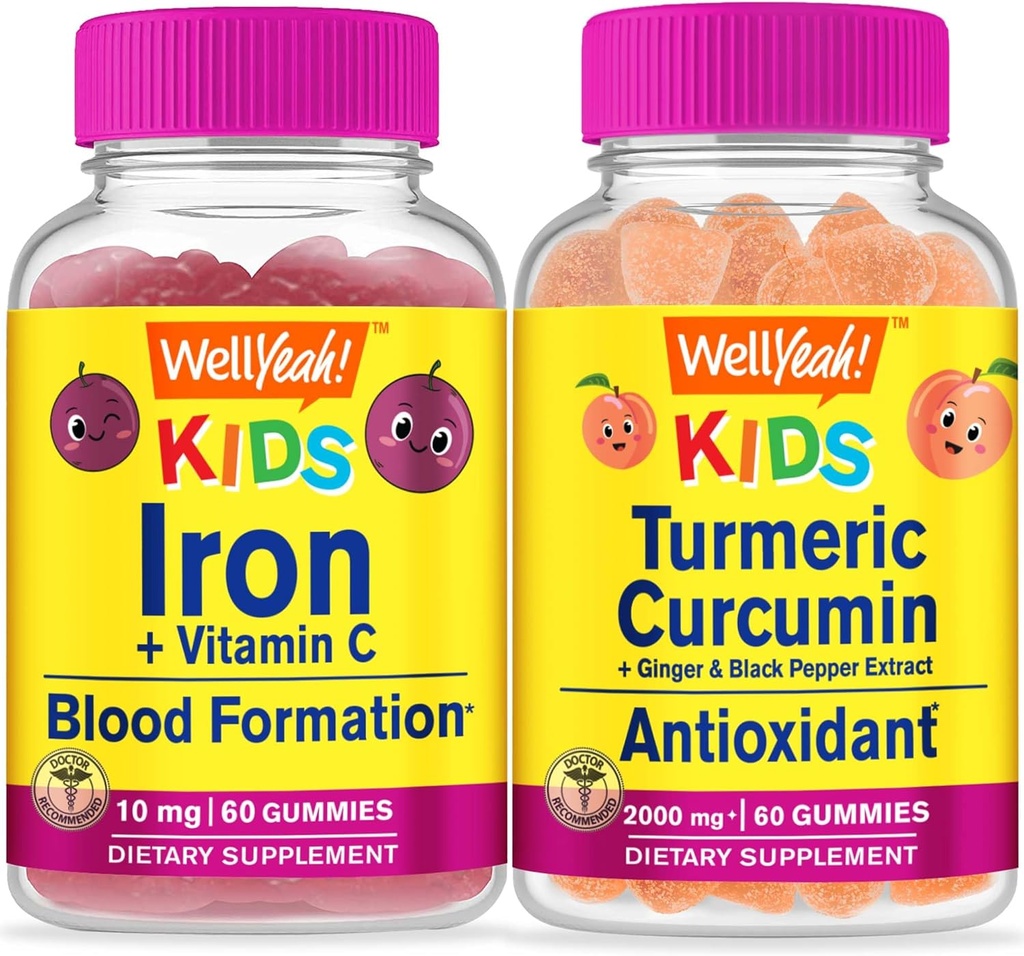 WellYeah Iron + C-vitamin Kids + gurkemeje Kids, Gummies Bundle - Great Tasting, Vitamin Supplement, Gluten Free, GMO Free, Chewable Gummy