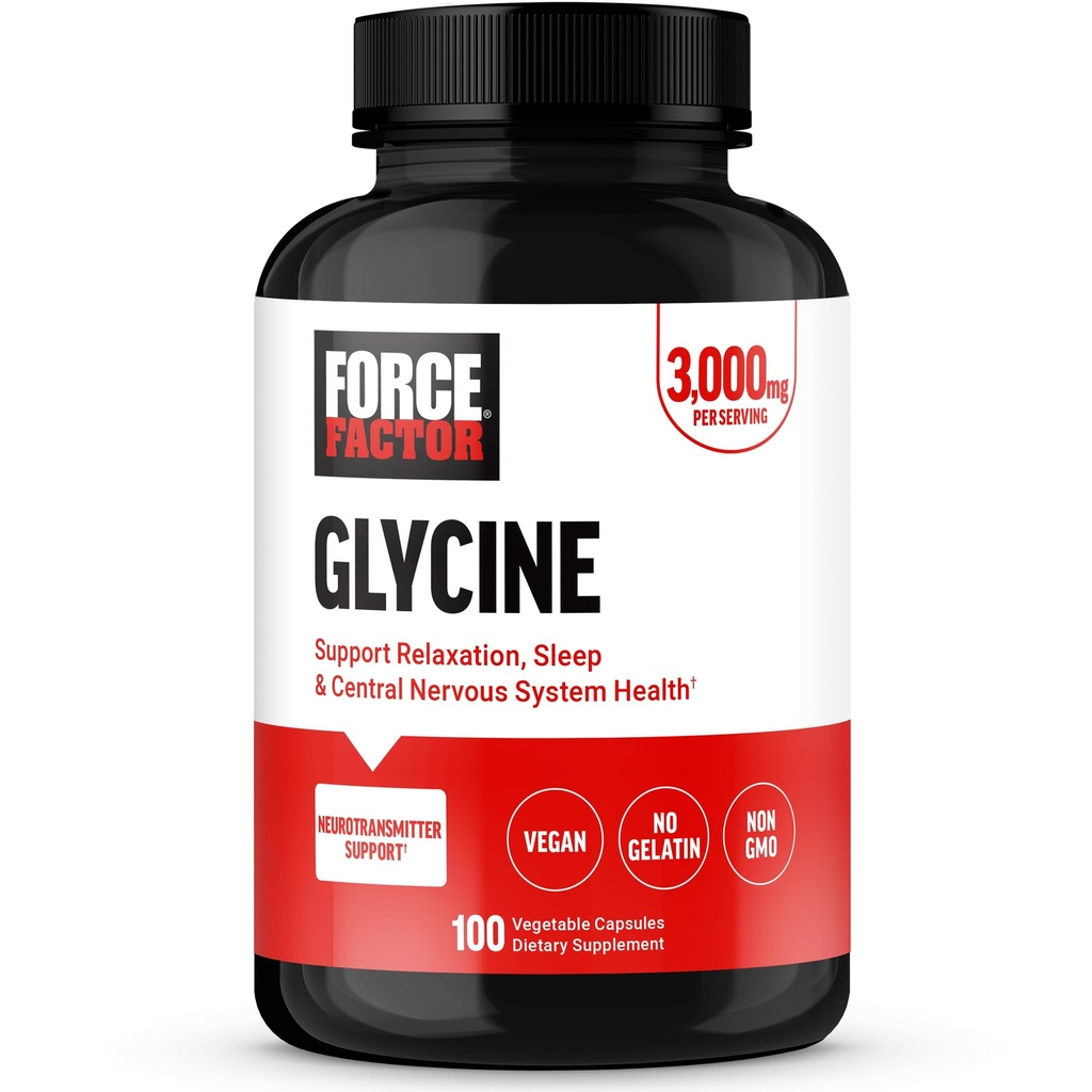 FORCE FACTOR Glycin til at fremme afslapning og rolig søvn, Support Kognitiv funktion, Mood Balance, og nerve sundhed, 100 vegetabilske kapsler