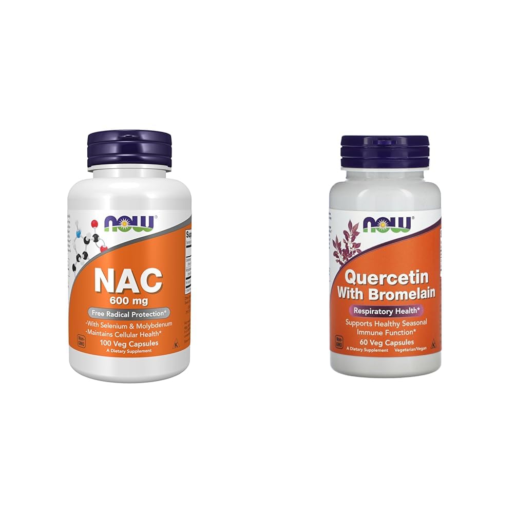 Nu Kosttilskud, NAC (N- Acetyl Cysteine) 600 mg med Selenium & Molybdæn, 100 Veg Kapsler & Nu Quercetin med Bromelain - 60 Veg Kapsler