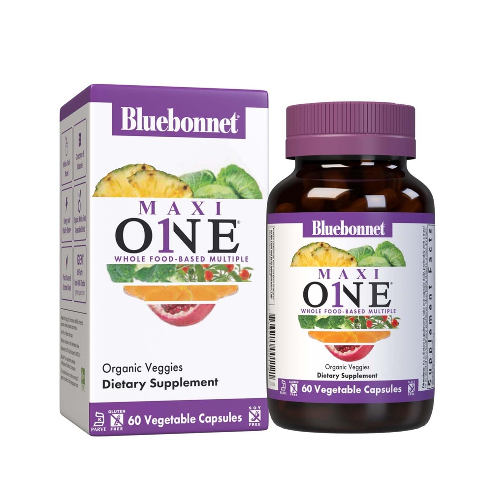 Bluebonnet Nutrition Maxi One (med jern), Hele fødevarer Multiple, enzymer, energi, Vitality, Gluten & Dairy & Soy Free, Kosher, Vegetarisk Friendly, Non- GMO, 2 Måned Supply, Beige, 60 Greve