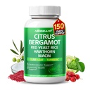 Citrus Bergamot Supplement - 15-in-1 Natural Blend med Red Yeast Rice Hawthorn Olive Leaf Odorless Hvidløg gurkemeje Ginger Fenugreek - 150 Greve - Made & Testet i USA