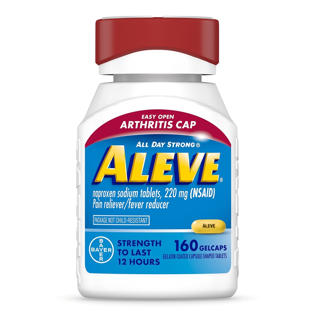 Aleve Gelcaps med Easy Open Gigt Cap, Naproxen Natrium, Medicin for Gigt Smerte, 160 Greve