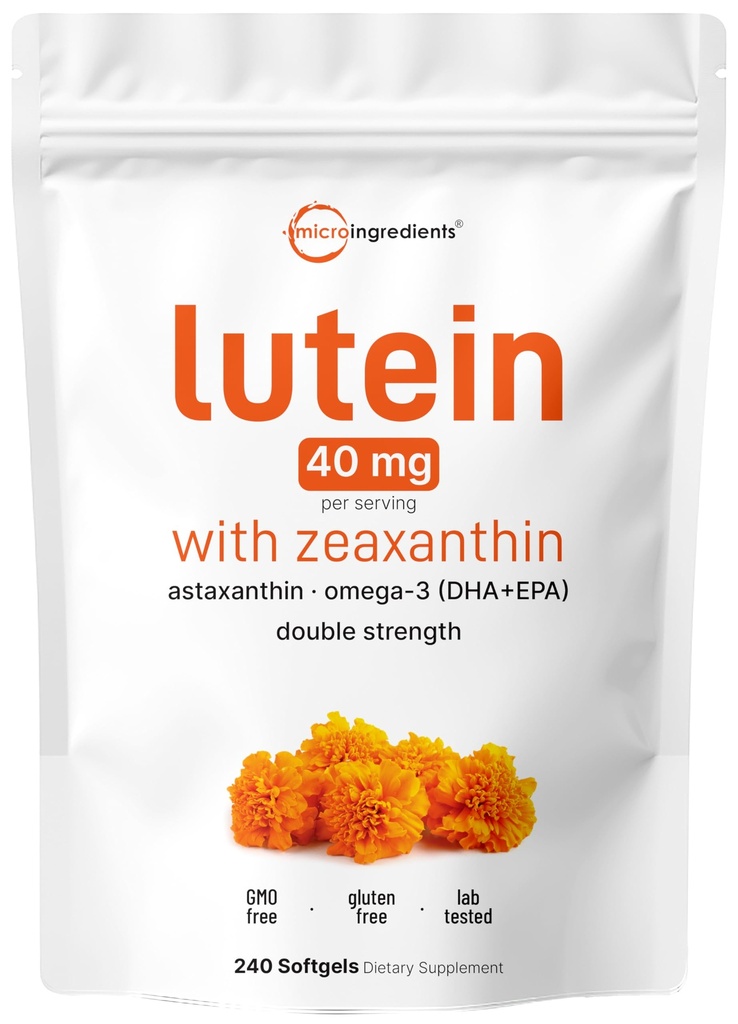 Micro Ingredients Lutein & Zeaxanthin 40mg Softgels, 240 Count, med Astaxanthin, Omega- 3s, & Phospholipids against 124; Eye + Vision Health Vitumes 124; Tredjeparts testet, Non- GMO, Gluten Free