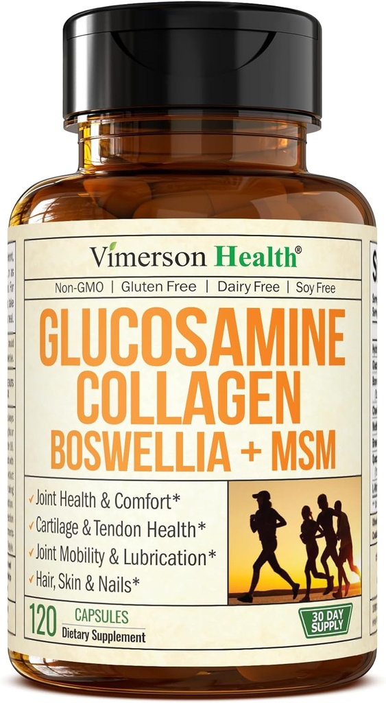 Glucosamin Chondroitin MSM med hydrolyseret collagen peptider - Fælles supporttillæg med Quercetin, Bromelain & Boswellia Extract - Collagen piller til hår hud negle - FSA Egnede 120 Caps