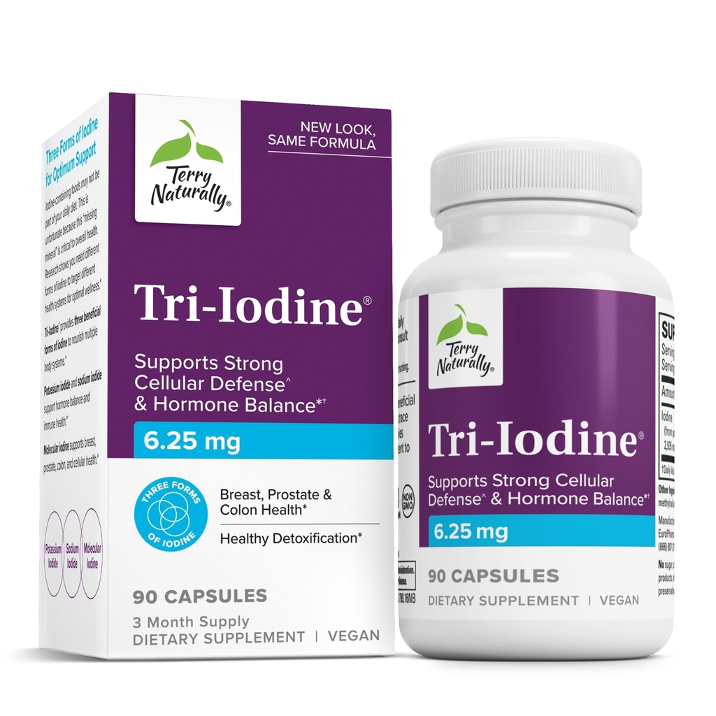 Terry naturligt tri- jod - Support Thyroid sundhed - Aids Hormone Balance med Molecular Jod fra Kelp - funktioner Kalium Iodide & Natriumiodide - Brain & Energy Support - 6.25mg, 90 Kapsler