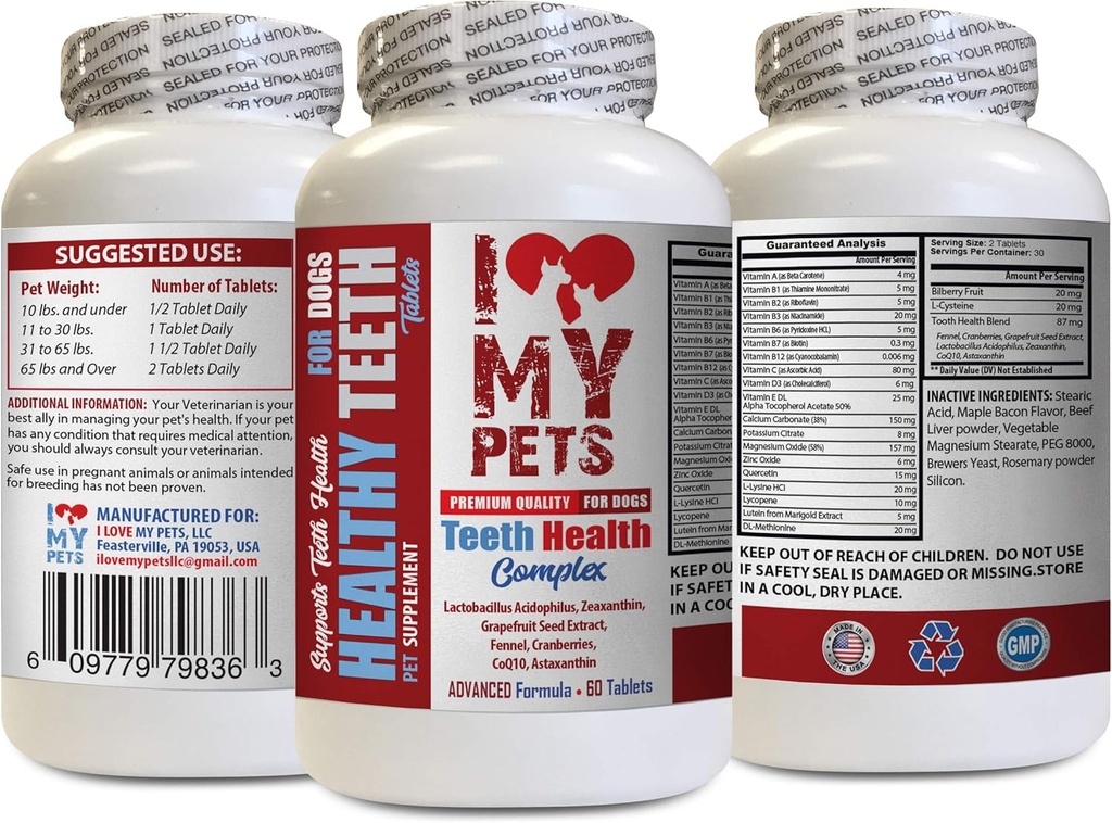 Jeg elsker mine PETS LLC Dog Gum Sundhed - hund tænder sundhed kompleks - for sunde tandkød og dårlige ånde - hund Mineral supplement - 60 Treats (1 flaske)