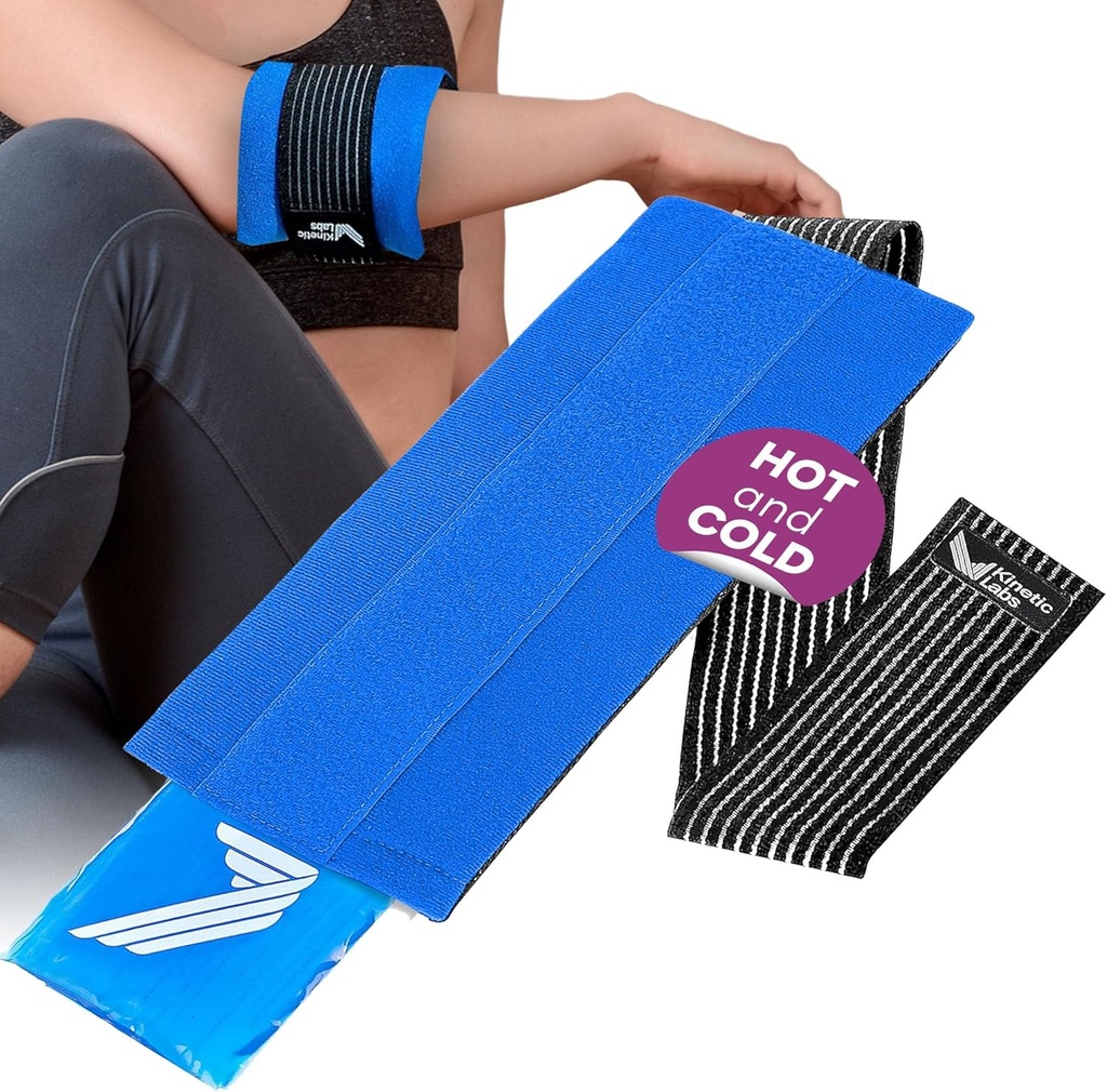 Ice Pack Wrap with Elastic Strap by Kinetic Labs - Hot Cold Gel Pack for Injuries - Reusable Ice Pack for Neck Foot Ankle Head Wrist Leg Shoulder Arm Thigh Knee Surgery (Regular)