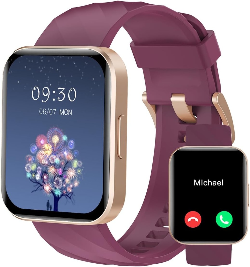 RUIMEN Smart ure til kvinder Mænd (svar / gør opkald) Kompatibel med iPhone / Android telefoner, 1.85 "HD Screen Fitness Tracker Heart Rate Monitor 100 + Sports Tracker Watch Vandtæt (lilla)