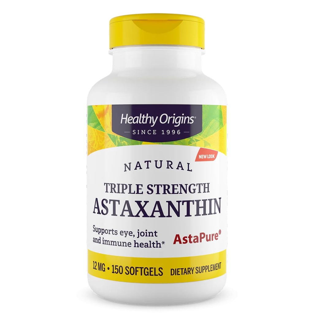 Sunde oprindelser Astaxanthin 12 mg (Natural, Astapure, Triple Strength, Non- GMO, Gluten Free, Eye Support, Joint Support, immunforsvar), 150 Softgels