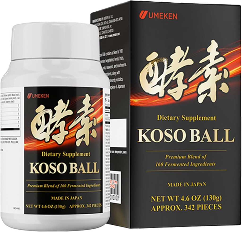 Koso Ball Infunderes med Pure 160 Gærede ingredienser, understøtter Mave & Intestine Sundhed, immunsundhed, Japansk Kosttilskud til Samlet Wellness & Balanceret Nutrition, små 342 stykker, pakke med 1