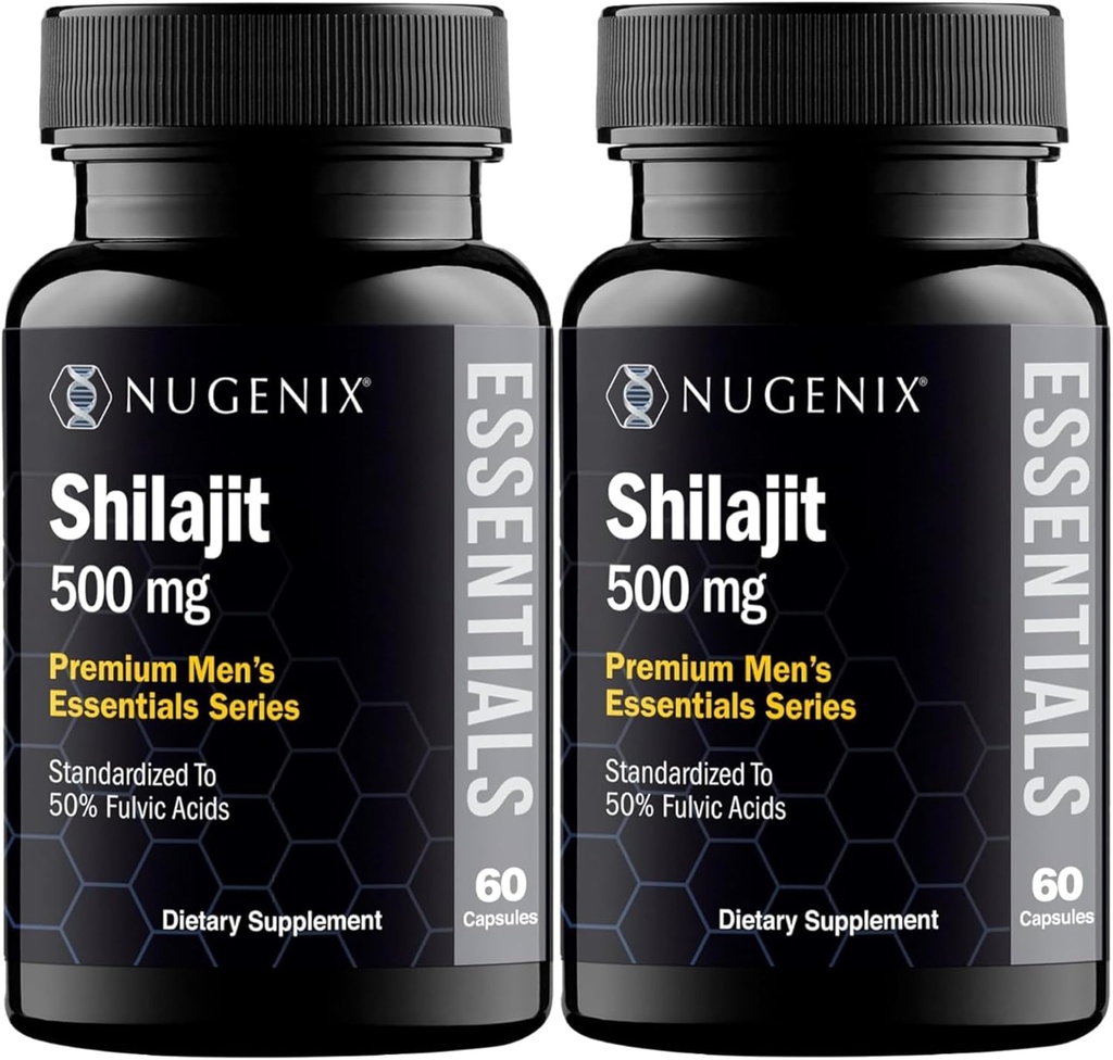 Nugenix Essentials Shilajit Kapsler Supplement - 500mg, Standardiseret til 50% Fulvic Acid, 120 Kapsler