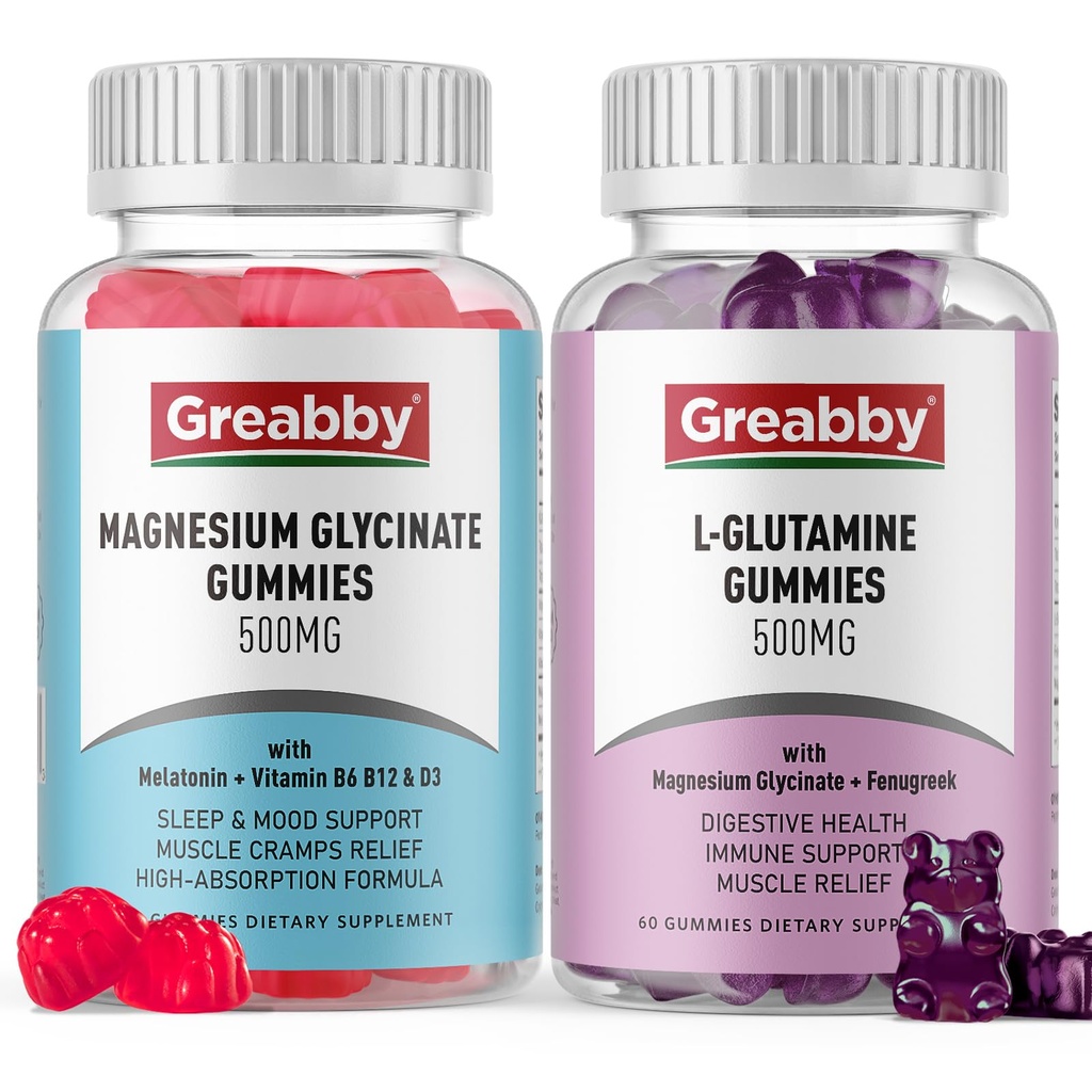 L Glutamin Gummies & Magnesium Glycinate Gummies, Muscle Relief & fælles støtte, Vegan & Organic, Non- GMO