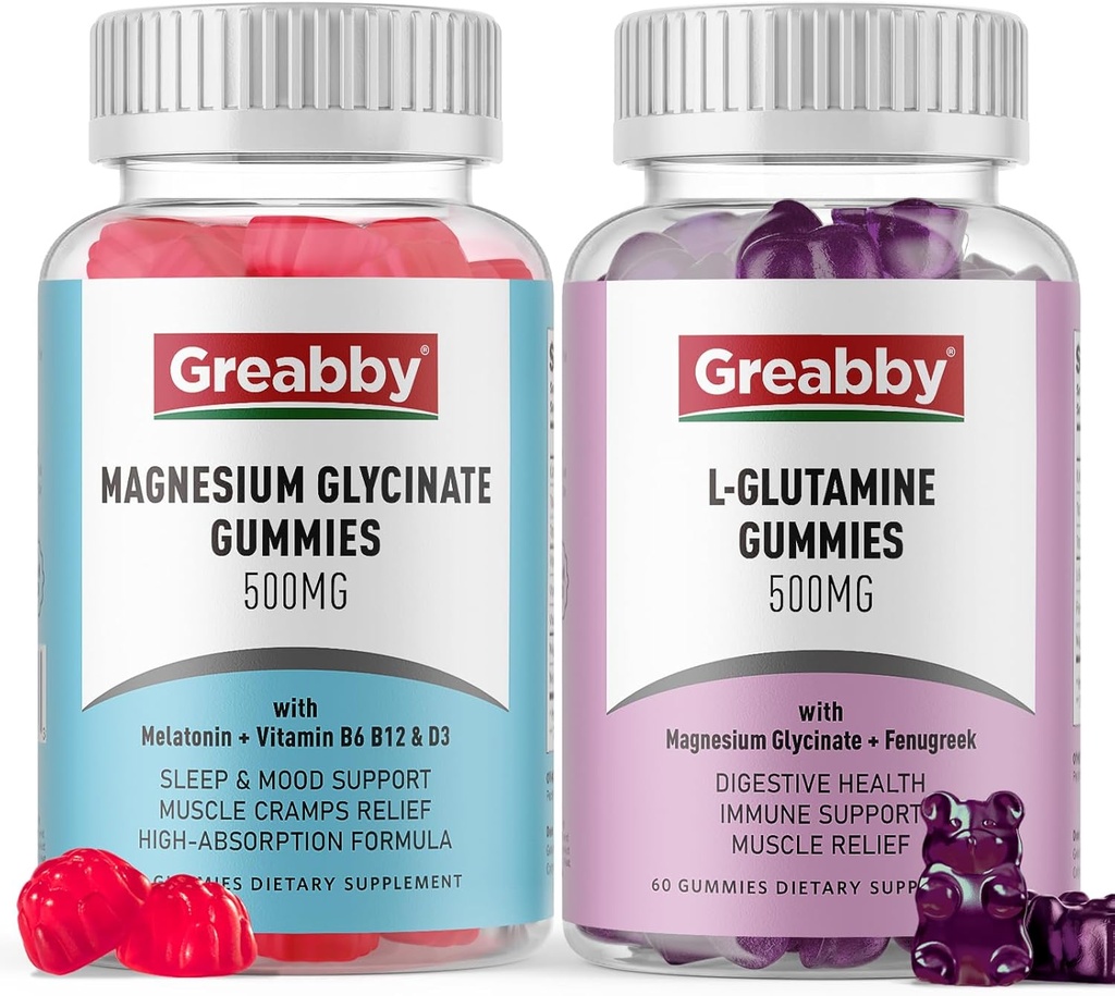 L Glutamin Gummies & Magnesium Glycinate Gummies, Muscle Relief & fælles støtte, Vegan & Organic, Non- GMO