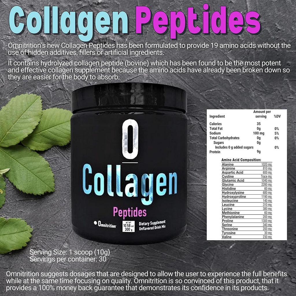 Omnitrition Kollagen Peptider Kosttilskud, Uden smag 9001 30 Serveringsflaske