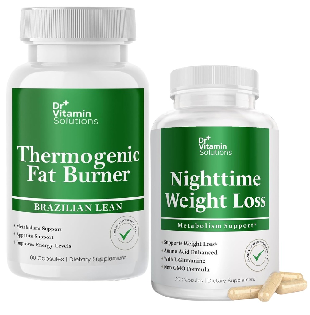 DR VITAMIN LØSNING Termogene fedtforbrænder & nattetid Vægttab piller for kvinder, waist trimmer & Kosttilskud til bloating for kvinder & mænd, 120 Kapsler