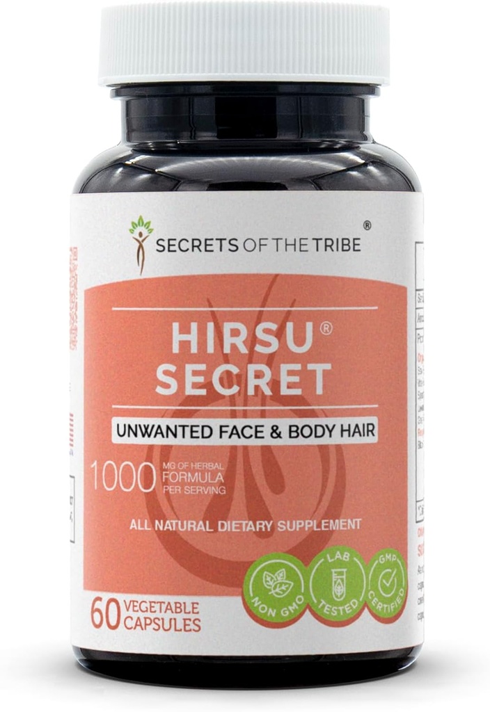 Hirsu Secret 60 kapsler, 1000 mg, Saw Palmetto, Black Cohosh, Vitex, Spearmint, Lavender, Green Tea. Uønsket ansigt & krop hår (60 kapsler)