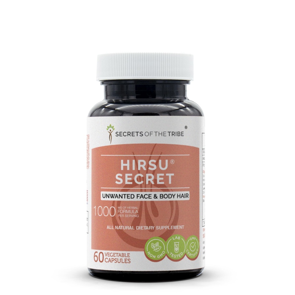 Hirsu Secret 60 kapsler, 1000 mg, Saw Palmetto, Black Cohosh, Vitex, Spearmint, Lavender, Green Tea. Uønsket ansigt & krop hår (60 kapsler)