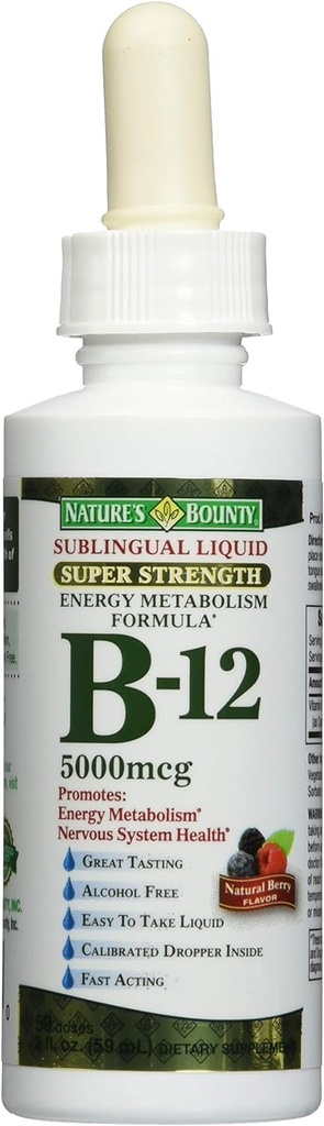 Nature 's Bounty B- 12 5000 mcg Sublingual Liquid Energy Health 2 oz (Pack of 3)