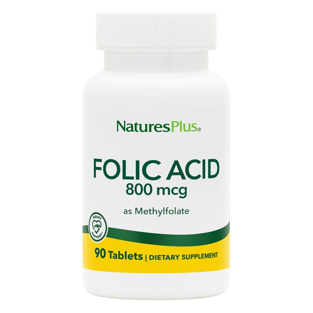 Natures Plus folinsyre (methylfolat) - 800 mcg, 90 Vegan tabletter - Understøtter sund Tissue Vækst - Vegetarisk, Gluten- Free - 90 Servere