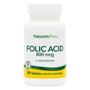 Natures Plus folinsyre (methylfolat) - 800 mcg, 90 Vegan tabletter - Understøtter sund Tissue Vækst - Vegetarisk, Gluten- Free - 90 Servere