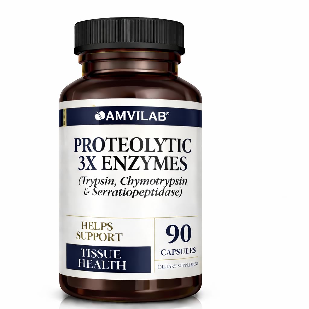 Proteolytiske enzymer 3X - Trypsin, Chymotrypsin & Serrapeptidase - Reducerer Edema & Irritation fra vævsskade - Understøtter Body Wellness & Recovery - Kosttilskud - 90 kapsler
