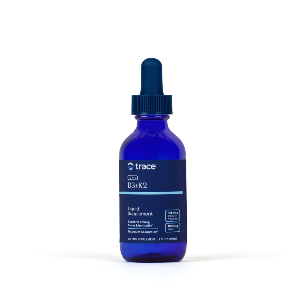 Trace Minerals Ionic D3 + K2 - Flydende Multivitamin til ben & hjerte sundhed - Understøtter Calcium Absorption - Immunsystemet Støtte - Natural Supplement - 2 fl oz (296 Servere)