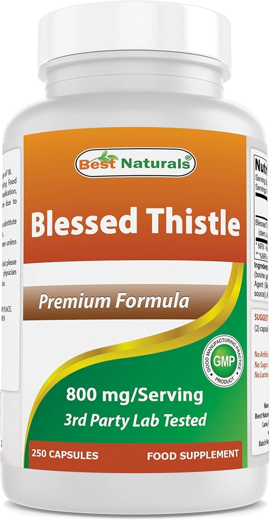 Bedste Naturals Velsignet Thistle Amning Amning Kapsler - 800mg / Servering - 250 Tæl