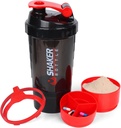 XTK Shaker Bottle 16OZ Protein Shaker Bottles with Mix Ball Portable Sports Water Bottle Leak Proof GYM Cup for Protein Mixes with Storage & Pill Organizer, Ideal for Pre Workout,BPA Free (Red)