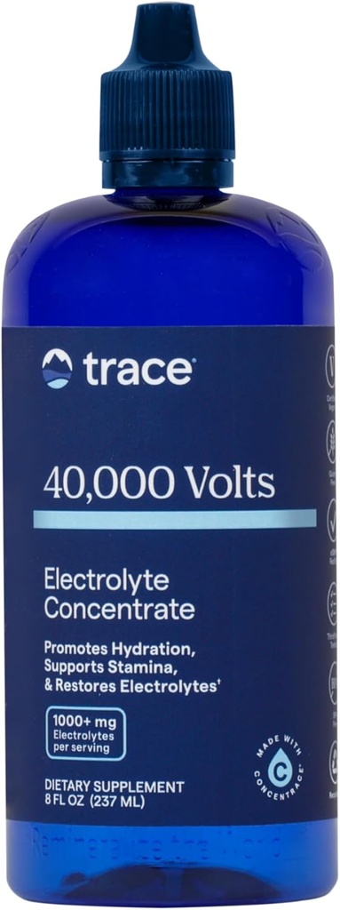 Trace Minerals 40.000 Volts - Understøtter Hydration, Energi, Muskler, Stamina, og Endurance - Flydende Multimineral og Electrolyte Koncentrat med Ionic Magnesium, Natrium, Kalium (48 Servere)