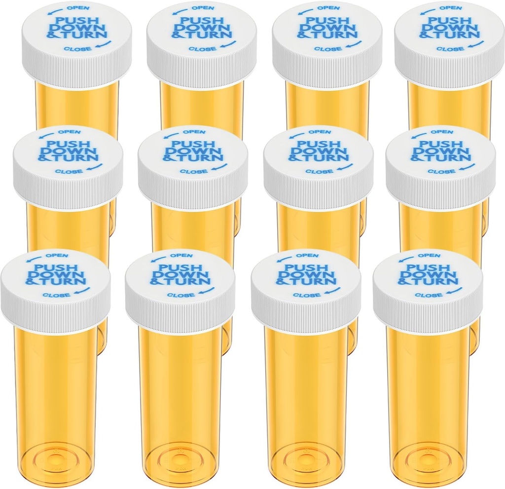 Tomme Plastic Medicin Pill Flasker med barn resistent Caps (12 Pack), 8 Dram lille receptpligtig Vial Medicine Containers Travel Pill Flasker Clear Pill Case Arrangører