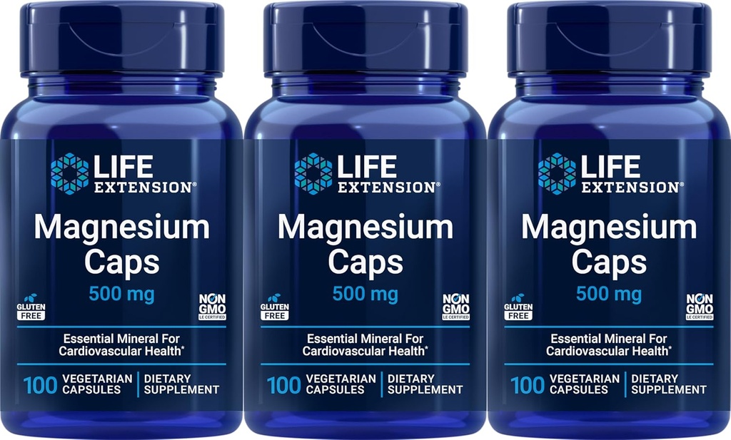 Life Extension Magnesium 500 mg, 100 Vegetariske kapsler (pakning med 3)