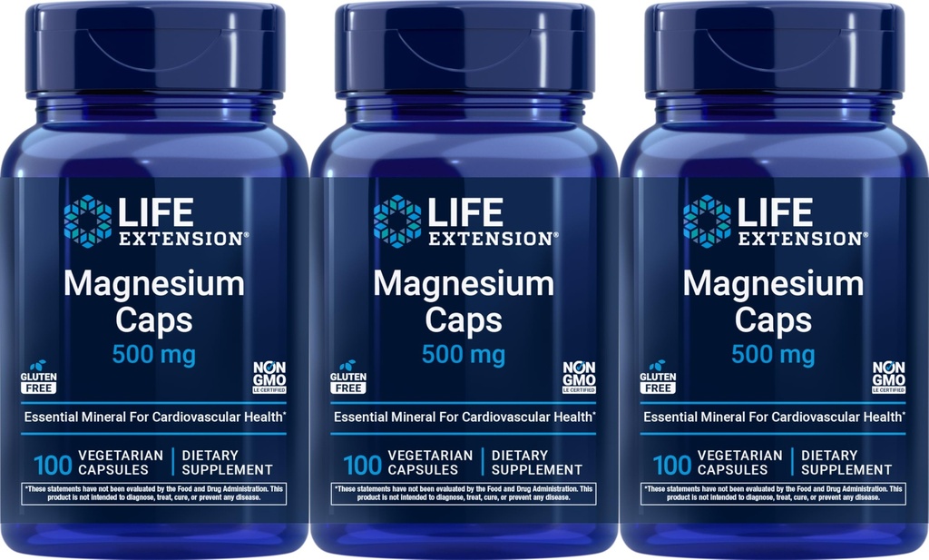 Life Extension Magnesium 500 mg, 100 Vegetariske kapsler (pakning med 3)