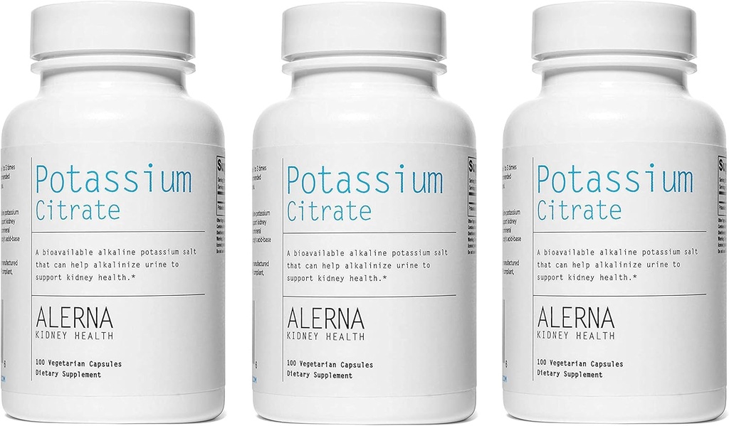 Kalium Citrate 99 mg - Understøtter elektrolytbalance og normal pH - Essential Mineral Nyre Stone Support Supplement - 100 vegetariske kapsler (pakke med 3)