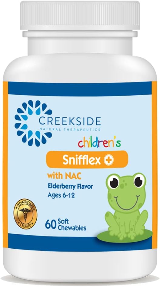 Creekside Naturals Snifflex, Børns Sinus & Respiratory Support, Elderberry til immunsundhed, Pediatrician Formuleret med NAC, Quercetin & bromelain, Zero Sugar, Vegan, 60 Soft Chewables