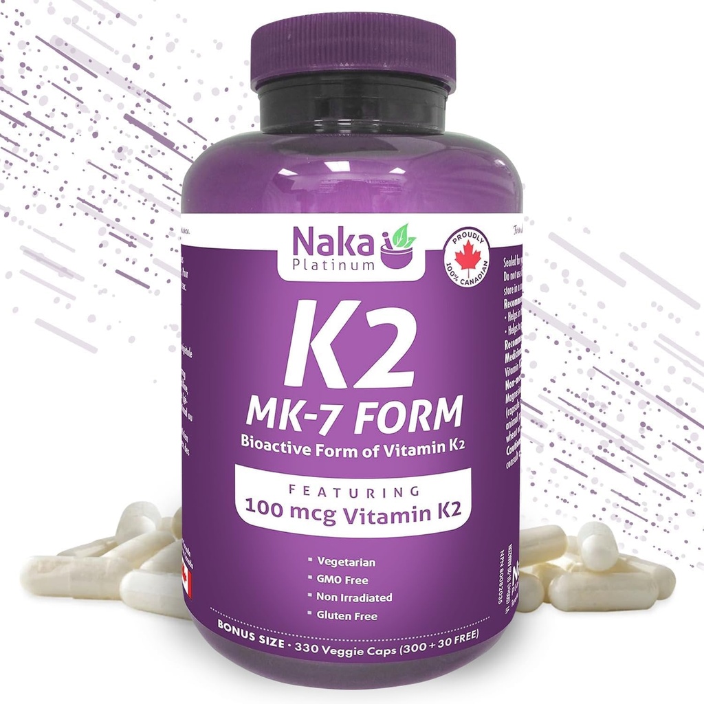 K2 MK- 7 330, Naka Platinum K2 (MK- 7 Form) 330 Veggie Caps - Eksklusiv Størrelse: 300 + 30 Gratis, 330 Tæl