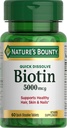 Naturens Bounty Biotin, understøtter Metabolisme for cellulær energi og sundt hår, hud og negle, 5000 mcg, 60 Quick Opløs tabletter