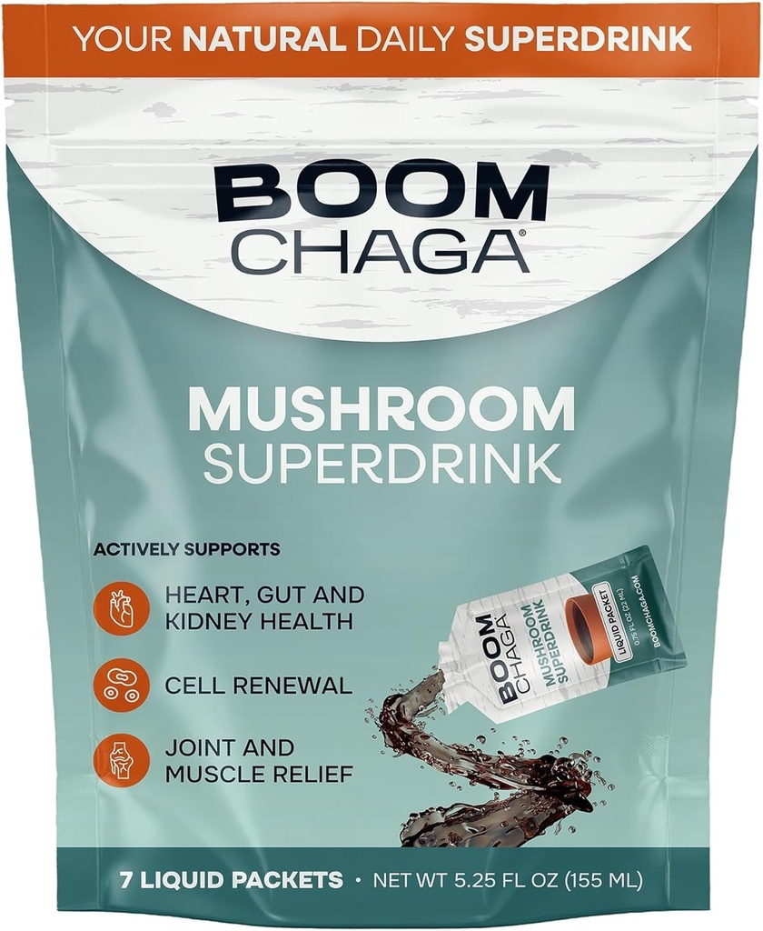 Mushroom Superdrink, Flydende koncentrat med antioxidanter til anti-inflammation og immunitet Boost, Beta- glucaner til hjerte sundhed, Oxalate- fri, 7 Single-Serving Pakninger