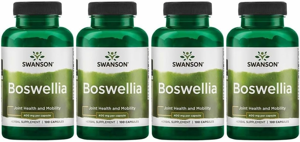 Swanson Boswellia - Herbal supplement Fremme af fælles støtte - Ayurvedic Herb til fælles fleksibilitet og mobilitetsstøtte - Lavet med Boswellia Serrata Resin - (100 kapsler) (4 Pack)